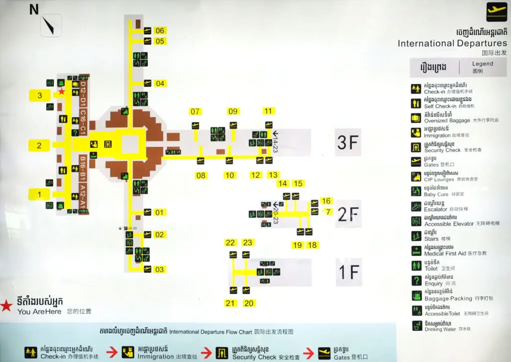 International departures map at Siem Reap - Angkor International Airport